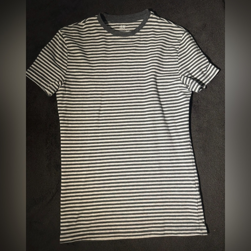 H&M Men's Black & White Striped Crewneck Tee